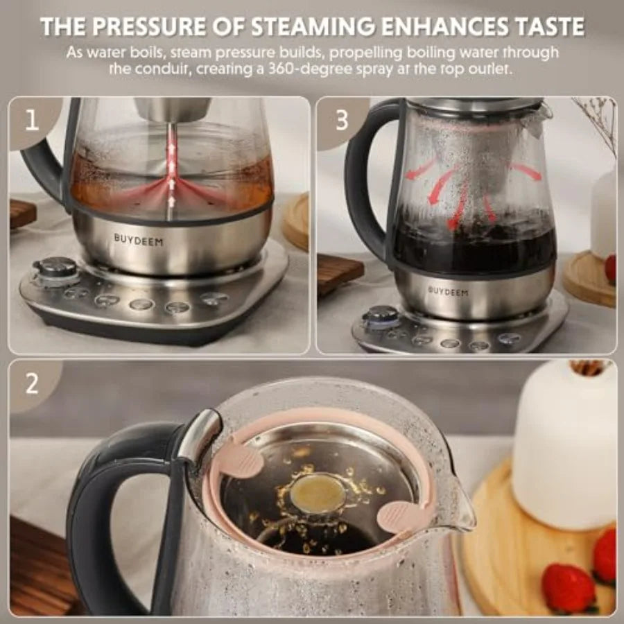 K176 Tea Maker, Multifunctional Stainless Steel Electric Kettle for Tea and Coffee Brewing, Auto Keep Warm, 5 Flavor Controls, 1