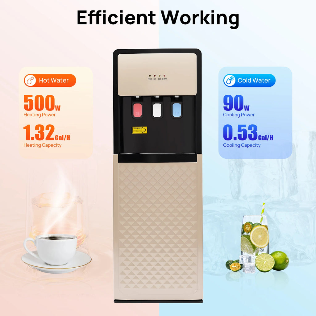 Modern Bottom Loading Hot/Cold Water Dispenser, Energy-Saving Triple Temp Dispenser, Easy Bottle Change for Home Office Kitchen