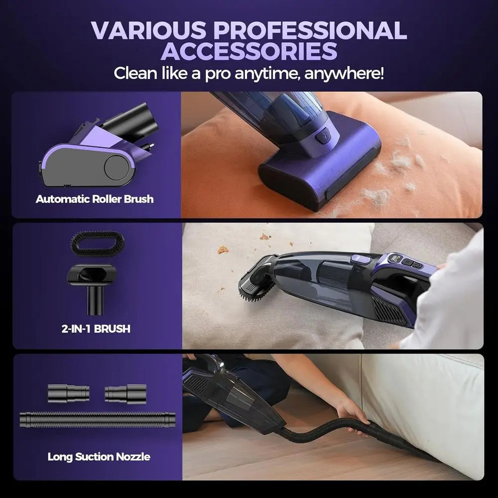High Power 20000PA Cordless Vacuum Cleaner with Motorized Brush, LED Light, Rechargeable for Car, Home, and Office Use