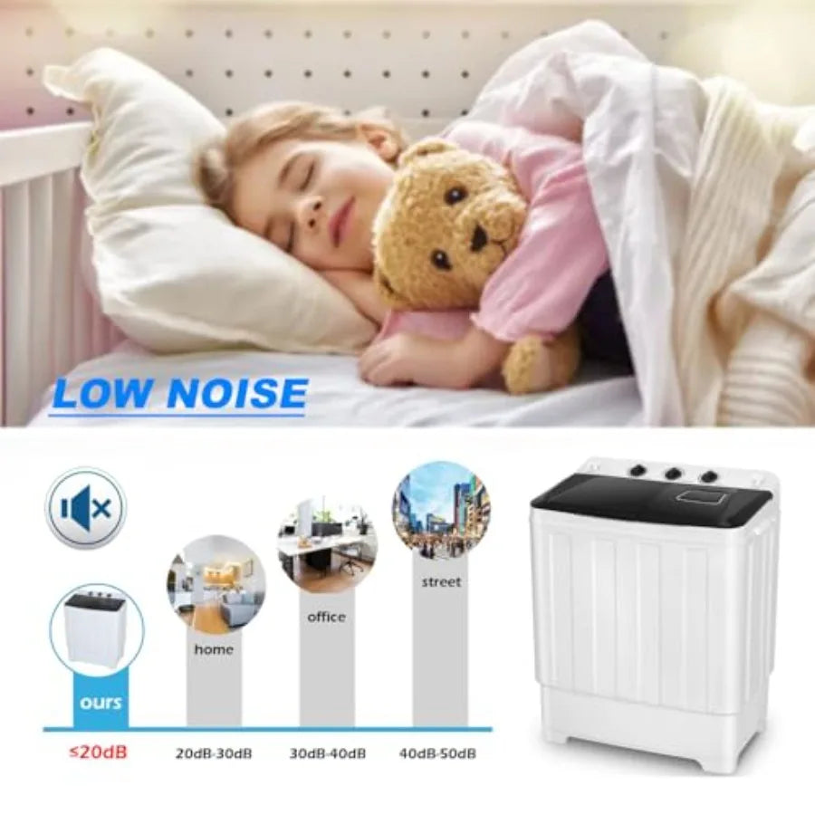Portable 30Lbs Twin Tub Washing Machine Washer and Dryer Combo Compact Laundry Machine with Drain Pump Time Control Semi-Automa