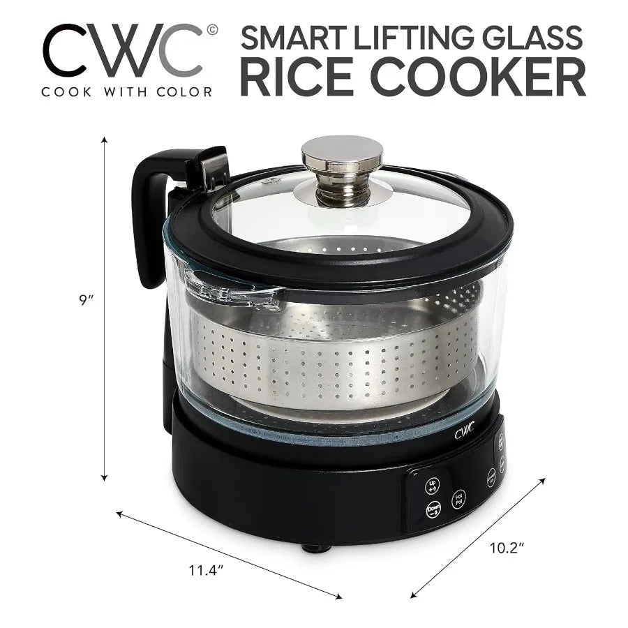 COOK WITH COLOR 3L Glass Low Carb Rice Cooker - Makes 6 Cups Cooked Low Sugar Rice with Auto Lift Filter Basket Hotpot Steamer