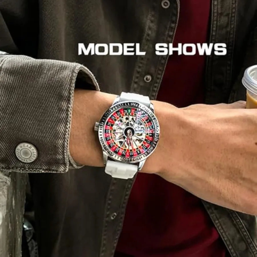 Roulette Wheel Men's Watches Automatic Mechanical Watch for Men Swinging Rotary Dial Design Hollow Skeleton Watches Stainless S