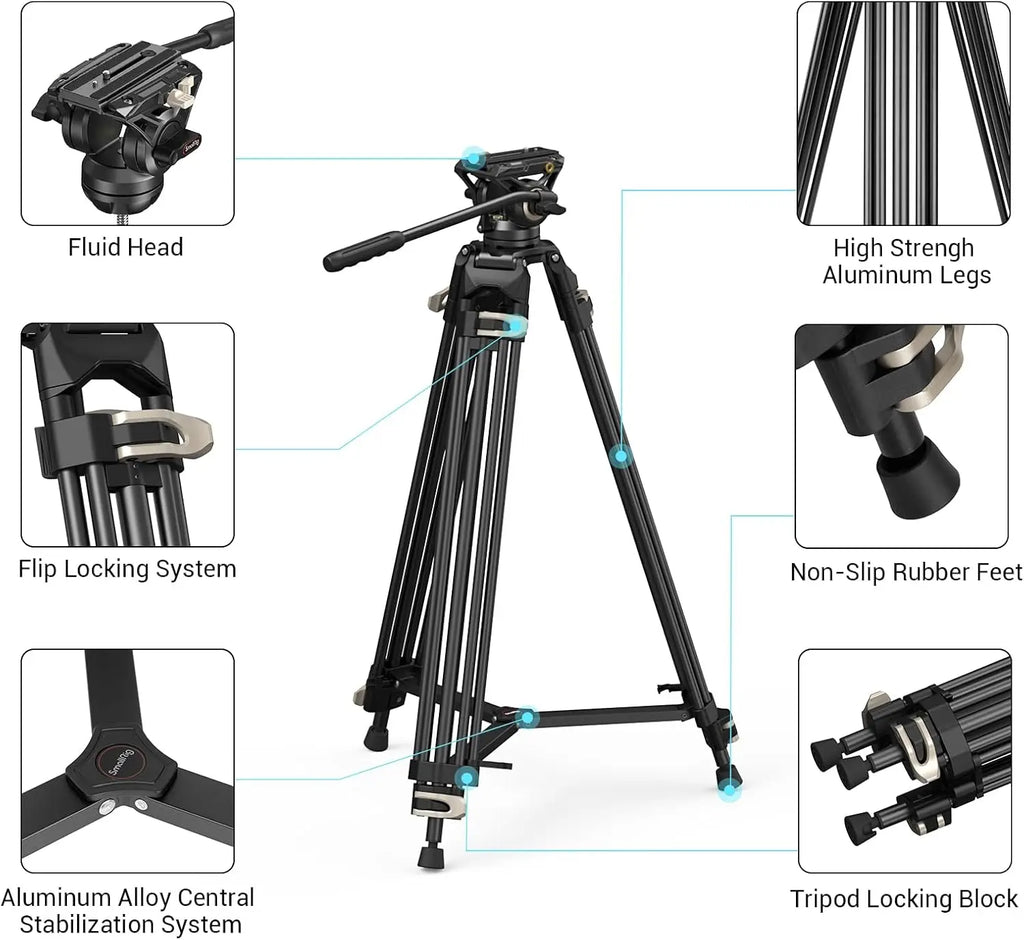 73" Heavy Duty Tripod with 360 Degree Fluid Head and Quick Release Plate for DSLR, Camcorder, Cameras