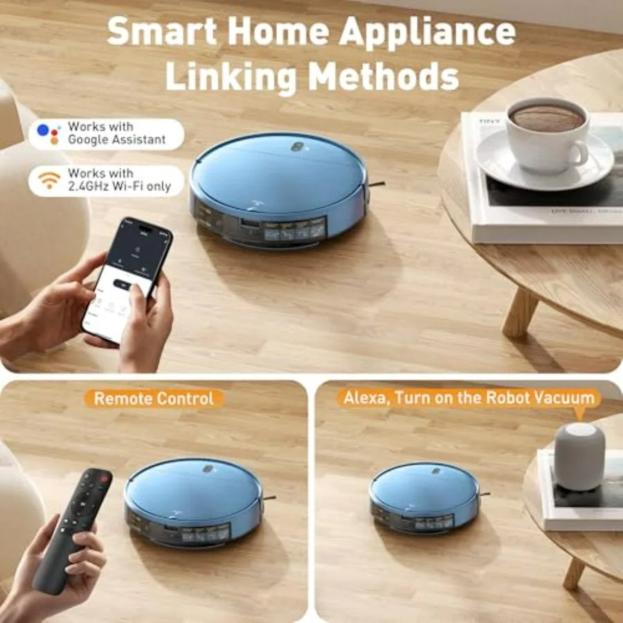 Robot Vacuum and Mop Combo for Pet Hair on Carpets and Hard Surfaces, Slim Self-Charging 2-in-1 Floor Cleaner with Strong Sucti