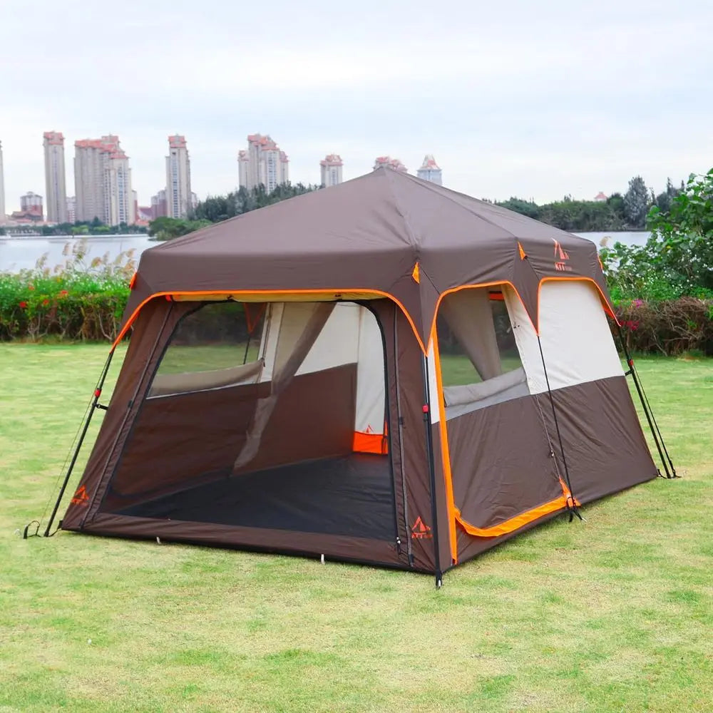 6-14 Person Family Cabin Tent with 2 Rooms, 3 Doors & 3 Mesh Windows, Waterproof Double Layer, Ideal for Camping and Outdoor Gat