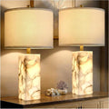 Alabaster Table Lamp Set of 2 with Night Light, 23 Rotary Switch, Linen Shade, Ideal for Bedroom, Living Room, Office or Dorm (B