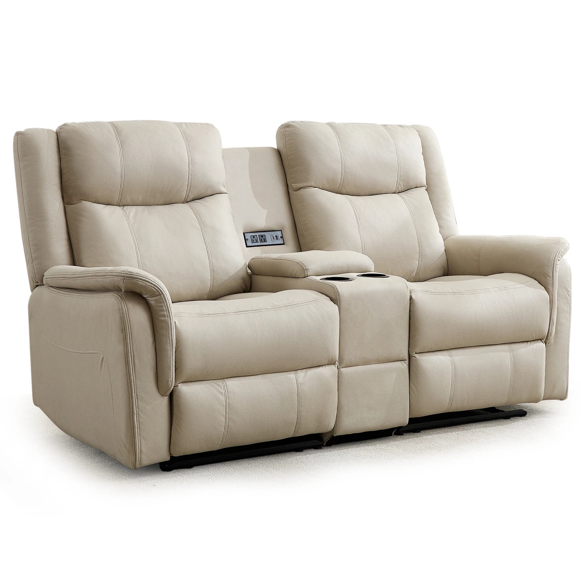 Korser 2-Seater Loveseat Recliner, Reclining Sofa with USB Ports, Cup Holders for Home Theater