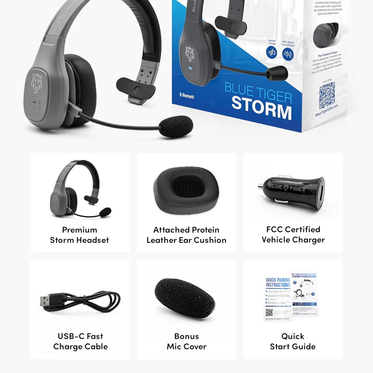 Premium Trucker Bluetooth Headset - Wireless Noise Canceling, 30-Hour Talk Time, USB-C Charging for Drivers