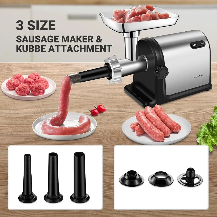 Heavy Duty Electric Meat Grinder with 3000W Motor for Home Kitchen Use Stainless Steel Construction with 3 Grinding Plates 3 Sa
