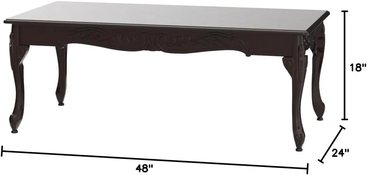Traditional Ornate Wood Coffee Table with Elegant Detailing, Ideal for Living Room Decor