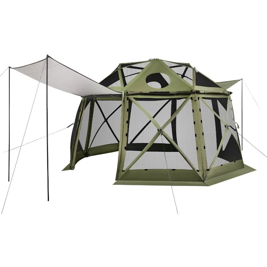 Pop up Gazebo Screen Tent 13 x 13 ft 13-Sided Spherical Camping Canopy with Removable Top Carry Bag Quick-Set Bite-Proof Green