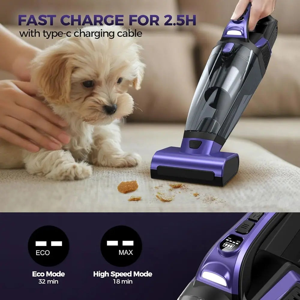 High Power 20000PA Cordless Vacuum Cleaner with Motorized Brush, LED Light, Rechargeable for Car, Home, and Office Use
