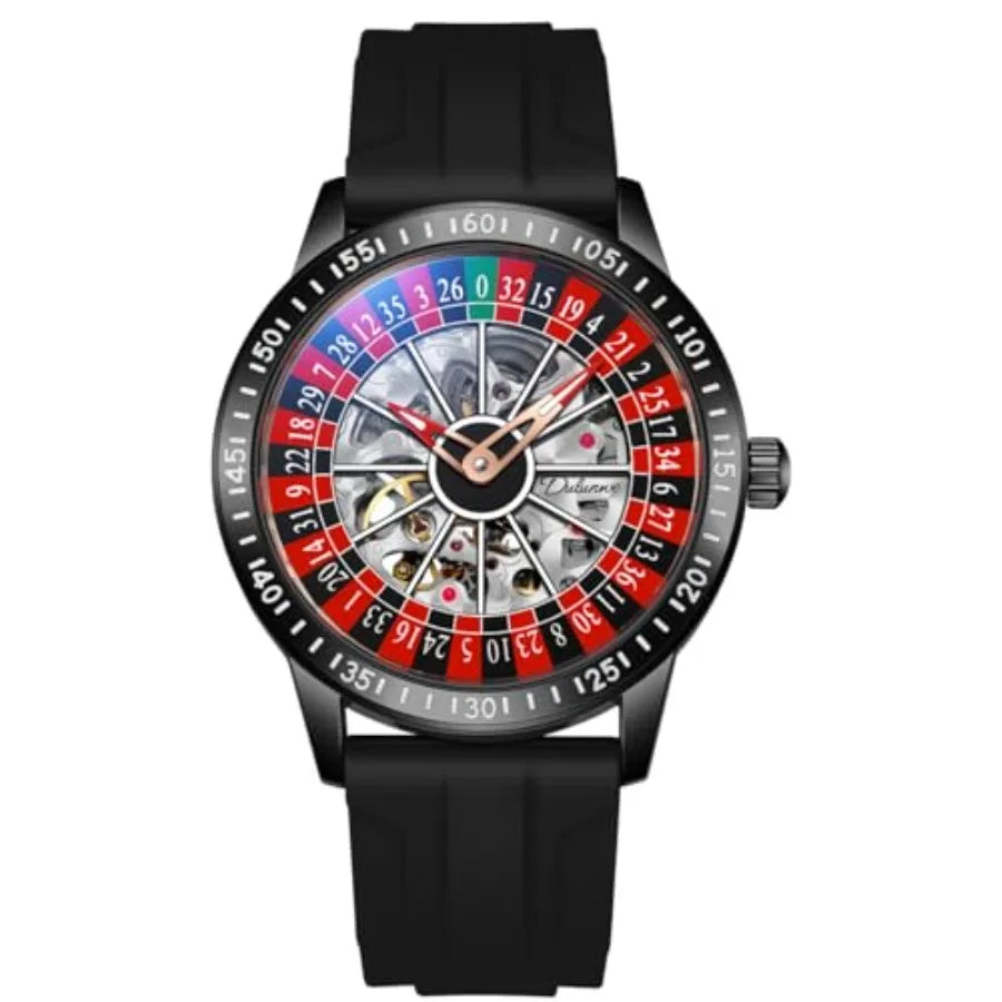 Men's Watch Automatic Hollow Mechanical Roulette Wheel Design 30M Waterproof Casual Fashion Wristwatches for Men
