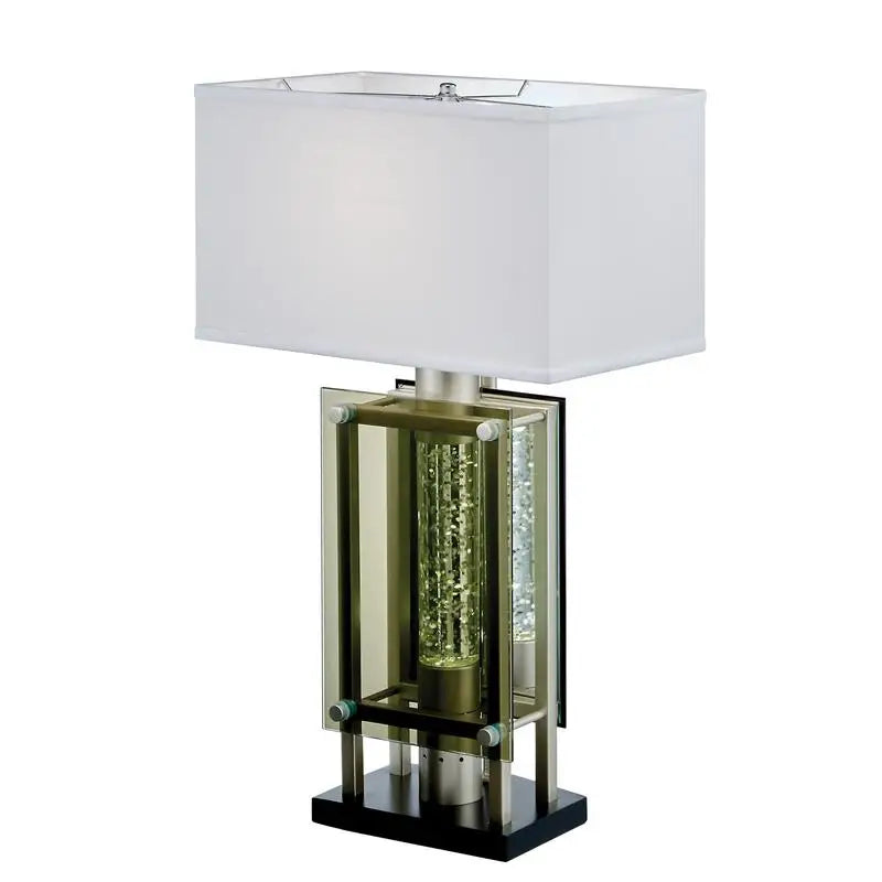 Modern Silver Finish Table Lamp for Nightstand, Water Dancing Light Home Decor, Luxury Nightlight for End Table or Sofa
