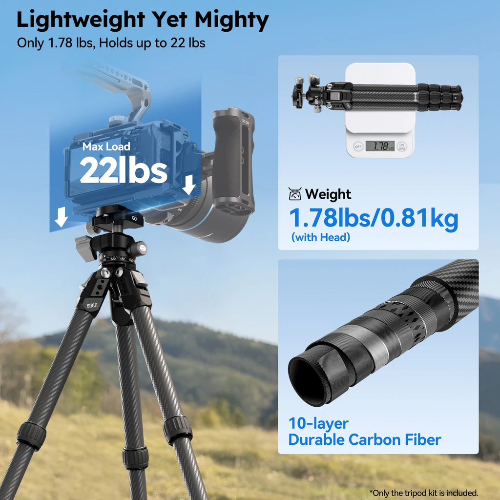 SIRUI AM-224S+G0 Portable Tripod For Camera Phone Action Camera Accessories Support Weight Up To 10KG Carbon Feather