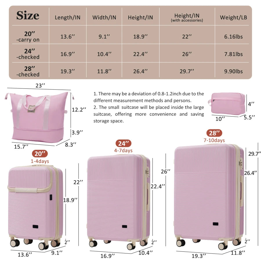 Luggage Sets 5 Piece for travel, polycarbonate hardside, black, lightweight with half-opening design, double spinner wheels, US