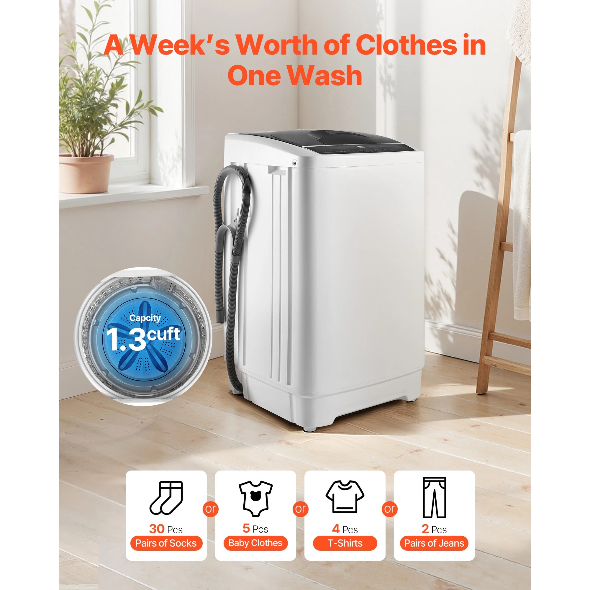 SucceBuy Portable Washing Machine 1.3 cu.ft with LED Display 8 Wash Programs Portable Washer Machine for Apartments RVs Dorms
