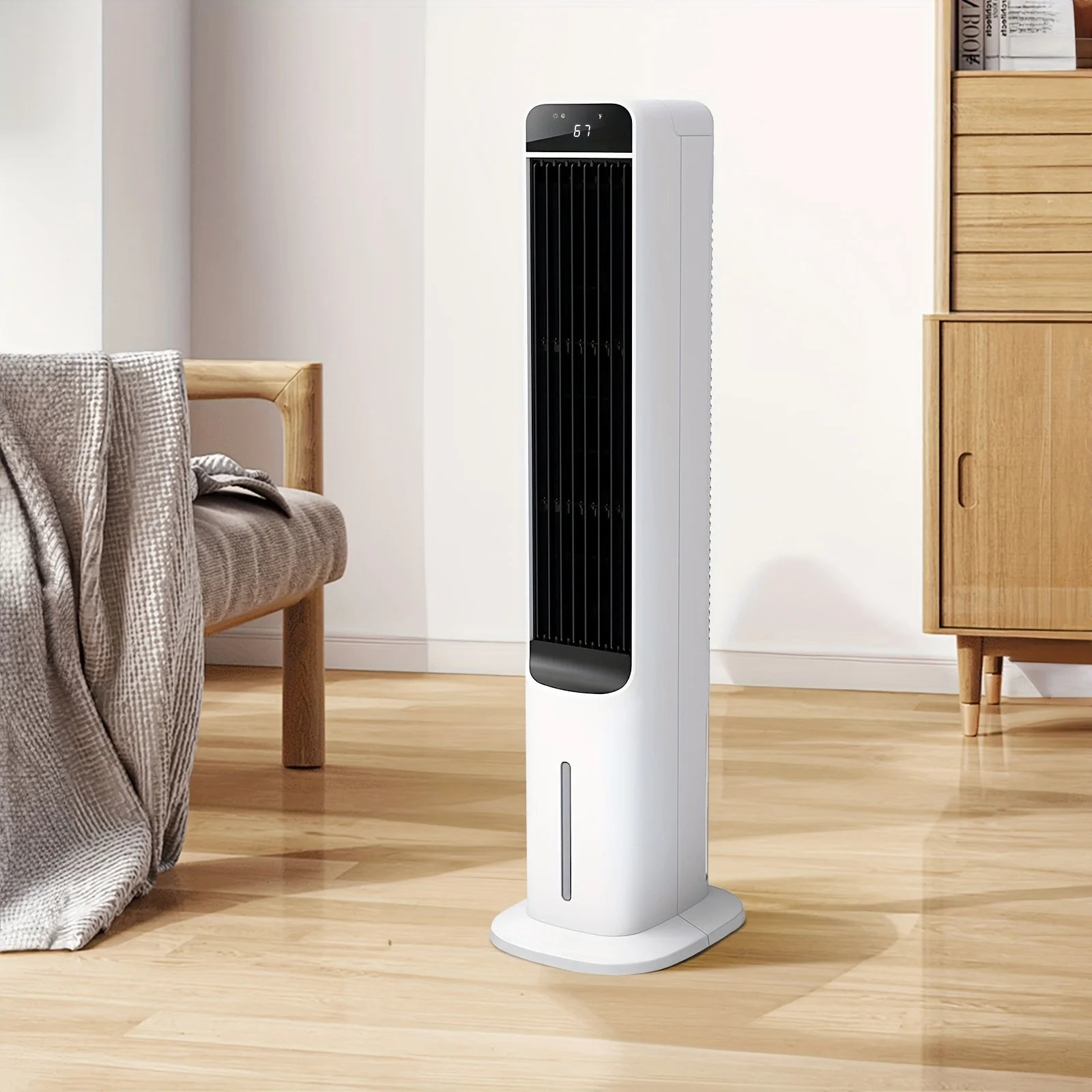 Portable Evaporative Cooler, Swamp Bladeless Tower Fan Air Conditioner with Ice Cooling And Humidification, 4 Ice Packs, 70 Degr