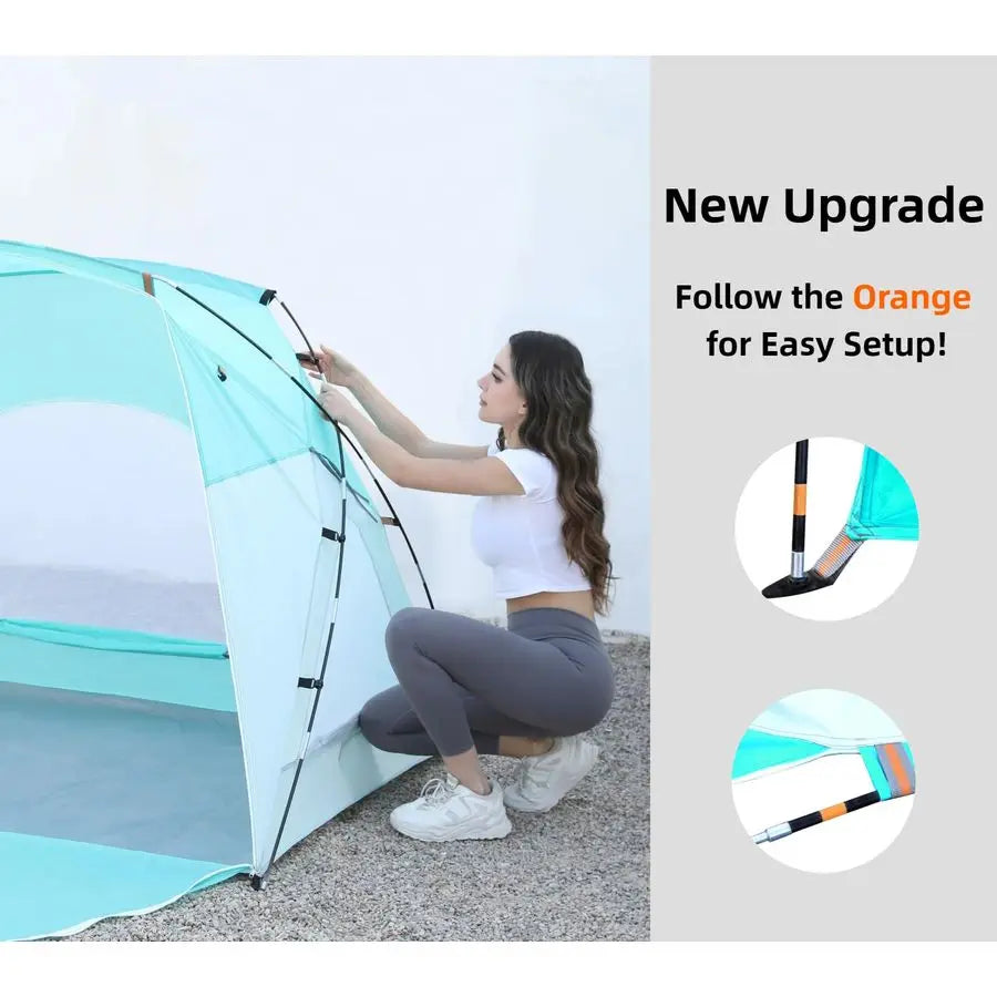 Tent, Portable Sun Shelter for 2 3 4 68 Person with UPF 50 UV Protection, Easy Setup Waterproof Beach Shade Canopy Cabana for Fa