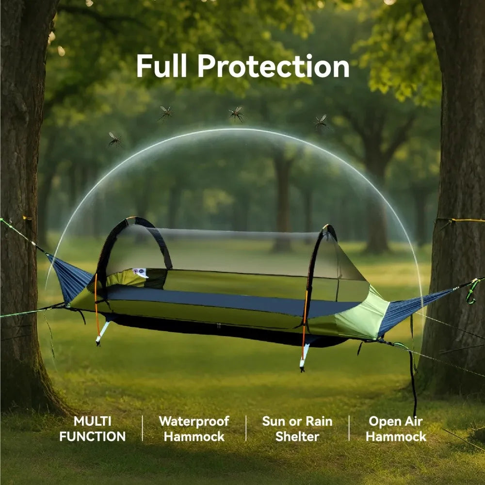 Night Cat Flat Lay Hammock Tent with Mosquito Net Waterproof Rainfly for 1 Person Backpacking Hiking Camping Lightweight 330LBS