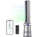 Bedroom tower fan, ABS plastic, silver blue, 2-in-1 air purifier and fan with 27ft/s velocity, 120 oscillation, 24H timer, 25dB