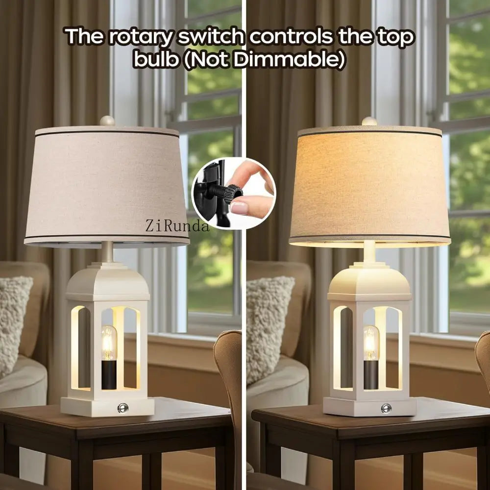 Table Lamp for Living Room, Farmhouse Lamps Set of 2 with USB A+C and Nightlight, 26" Rustic Bedside Lamps with 3-Way Dimmable