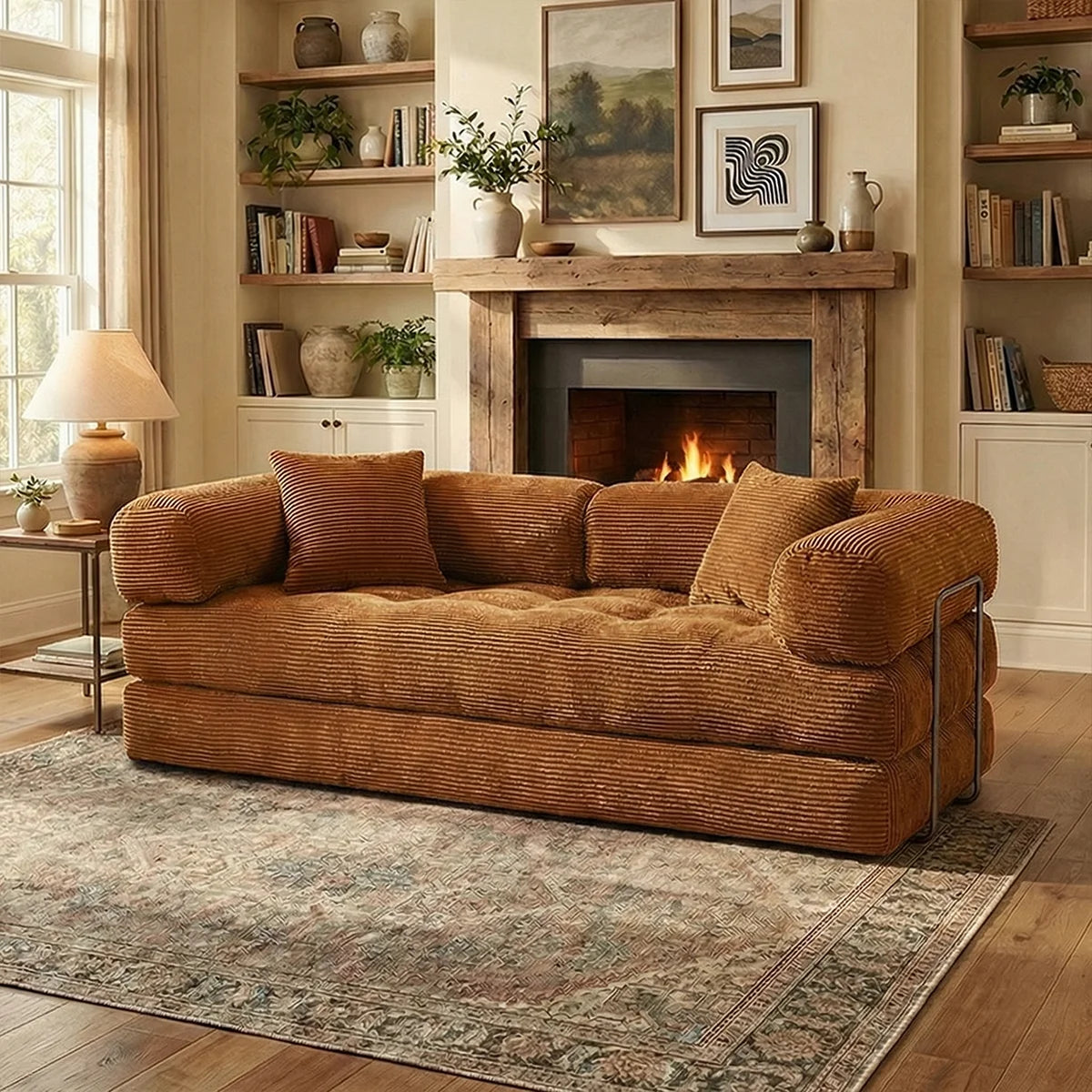 Queen Size Futon Sofa Bed 79' Convertible Couch 4-in-1 Folding Corduroy Boneless Sleeper Loveseat for Living Room