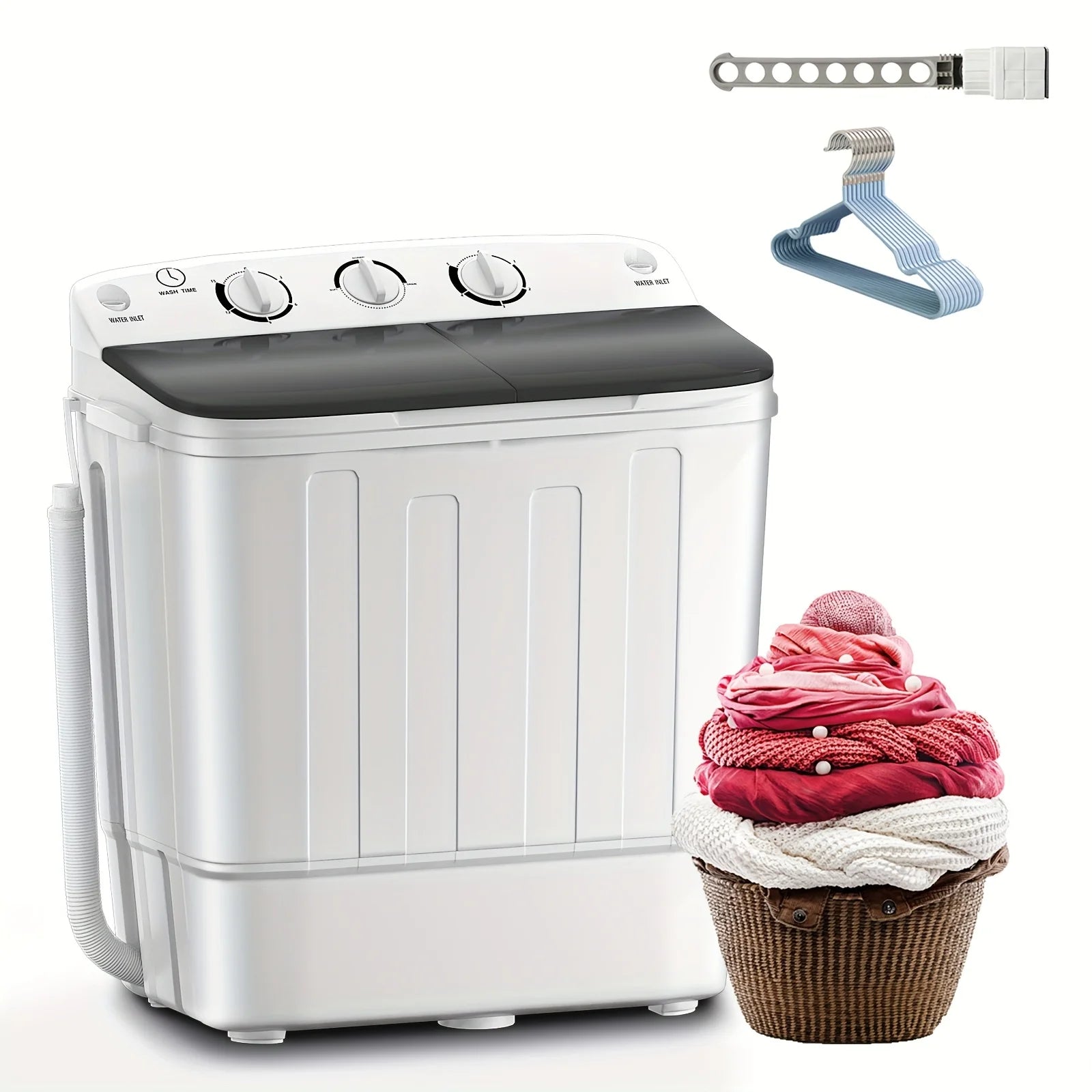 18lbs Compact Mini Twin Tub Washing Machine With Drying Rack, 11lbs Washer Mini Compact Laundry Machine And 7lbs Spinner, 1300RPM, Convenient And Efficient For Dorms, Apartment