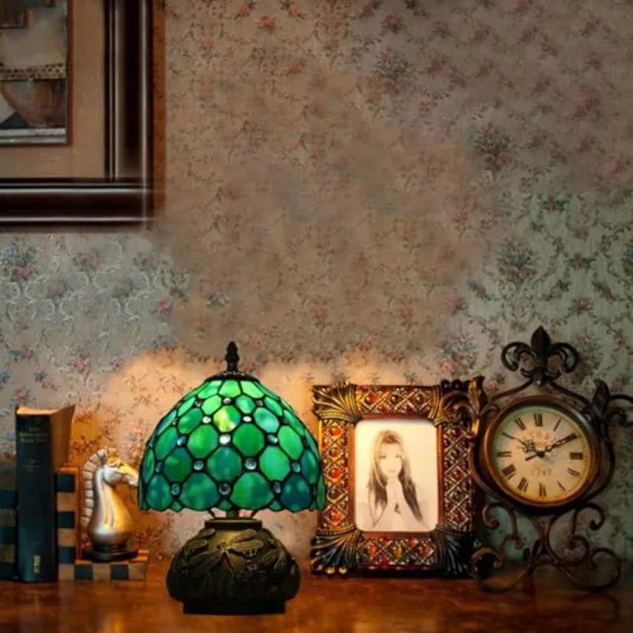 Tiffany Style Small Table Lamp for Bedroom3 Color-temperatures Stained Glass Night Light Antique Nightstand Bedside Lamps Livin