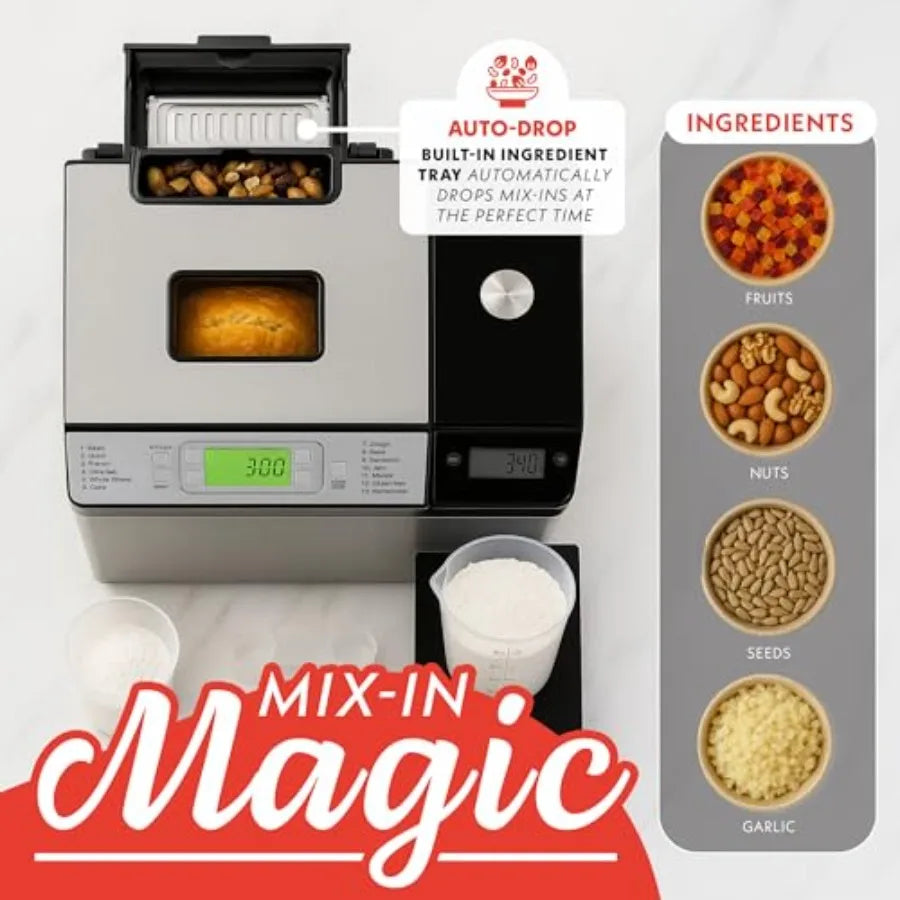 Bread Maker 2 LB Loaf Capacity with 13 Presets Jam Mode Automatic Ingredient Dispenser Customizable Crust Options Keep Warm Del