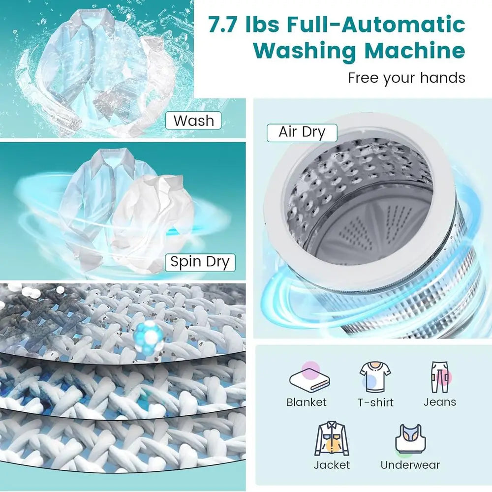 Compact 7.7 lbs Washer & Spin Dryer, 0.78 Cu.ft Automatic Laundry Machine with 10 Programs, 3 Water Levels, Ideal for RVs, Dorms