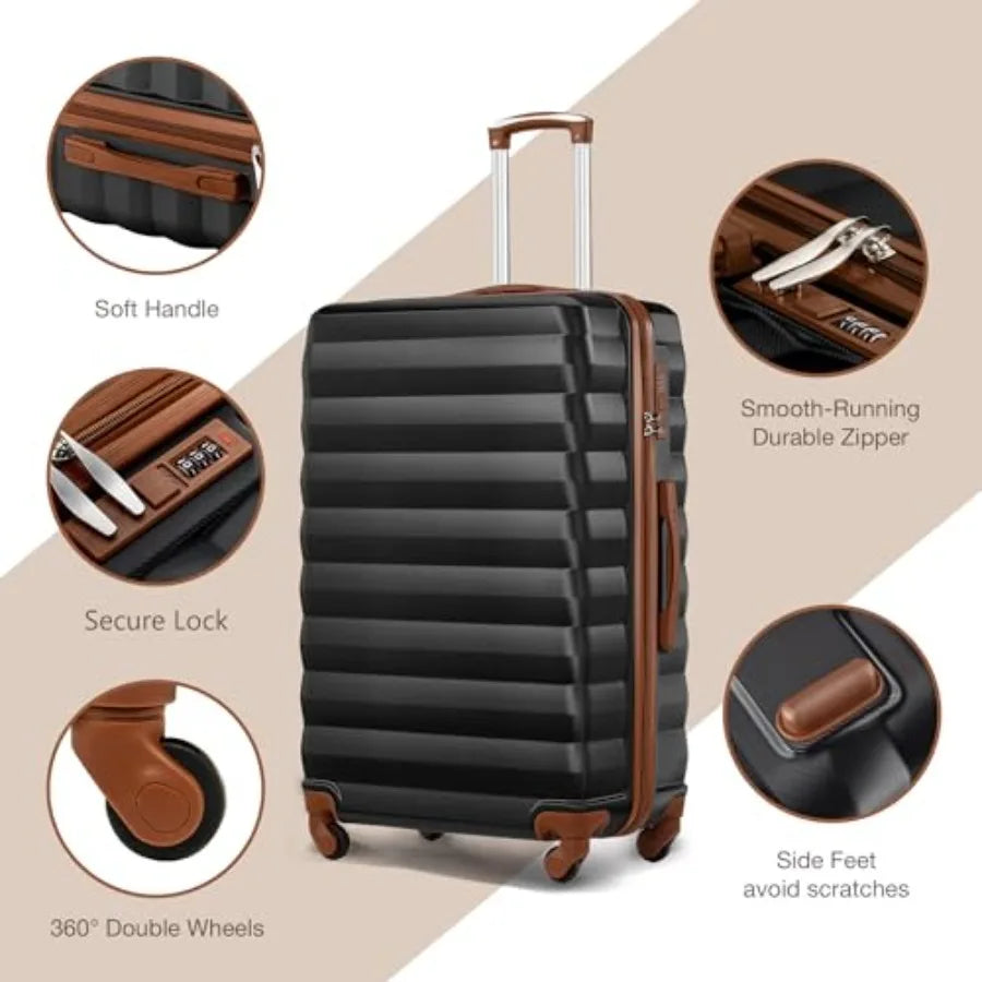 Luggage Sets 3 Piece 20 Inch 24 Inch 28 Inch ABS Hardshell Suitcase Set with Spinner Wheels Carry On and Checked Luggage for Wo