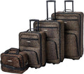 Leopard Print 4-Piece Softside Luggage Set with Aluminum Handle, Sizes 14/19/24/28 Inches for Travel