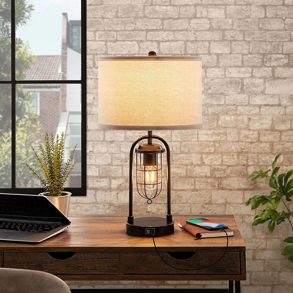 Set of 2 Modern Table Lamps with USB Ports and Night Light for Living Room Bedroom (Bulbs Included)