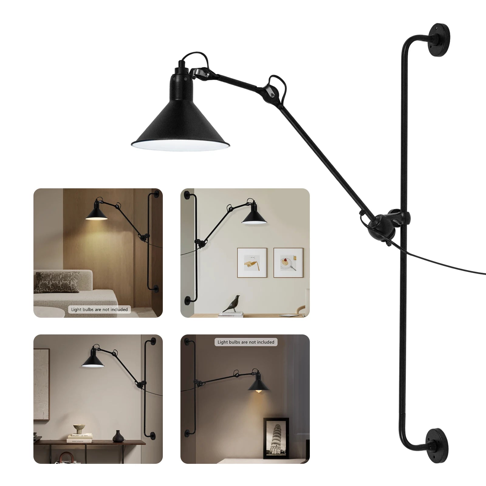 Iron Swing Arm Wall Lamp,Black Wall Lighting Wall Mount Lighting 3-8 m² for Bedroom,Living Room