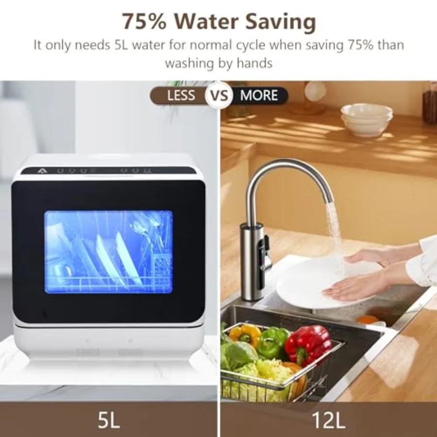 Portable Dishwasher Mini Dishwashers with Dual Water Supply Modes Portable Countertop Dishwasher with 5 Wash Programs Counterto