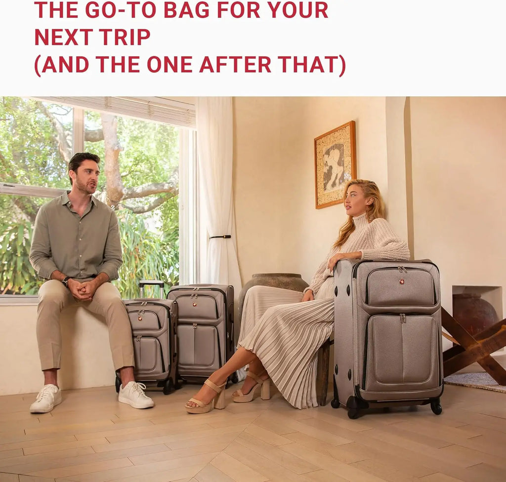 Expandable Spinner Luggage, Durable Lightweight Travel Suitcase in Black, Checked-Medium 25-Inch for Easy Trips