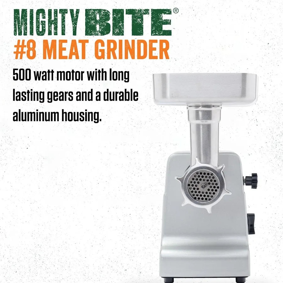MightyBite 8 Meat Grinder 500 Watt Aluminum Electric Meat Grinder Machine HighEfficiency Kitchen Tool for Home Use Perfect for