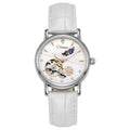 Womens Automatic Mechanical Stainless Steel Moonphase Watches Leather Strap Self-Winding Pearl Skeleton dial Waterproof Ladies