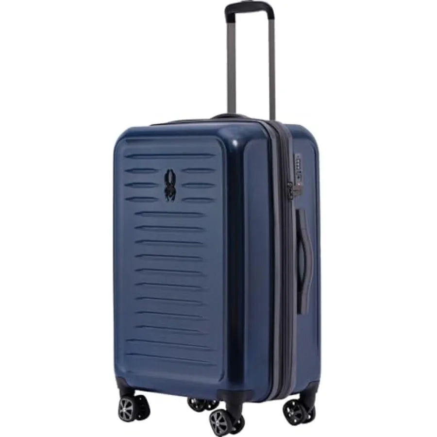 25 Inch Expandable Hardside Checked Suitcase with 360 Spinner Wheels TSA Approved Lock in Black for Travel and Business