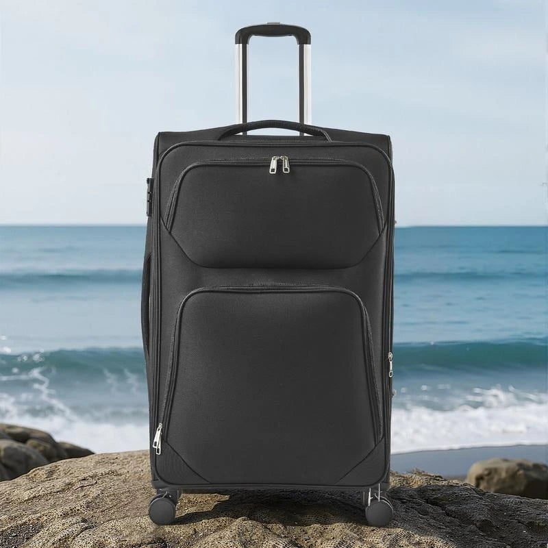 Softside Expandable Luggage with Spinner Wheels, 28-Inch Softside Checked Large Luggage, Lightweight Checked Suitcase with Expandable Zippered Pocket and TSA Lock, Black