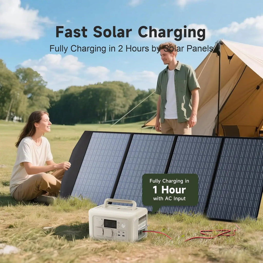 ALLPOWERS R600 Portable Power Station 600W 299Wh LiFePO4 Solar Generator UPS Battery Backup MPPT & 100W Solar panel for Camping