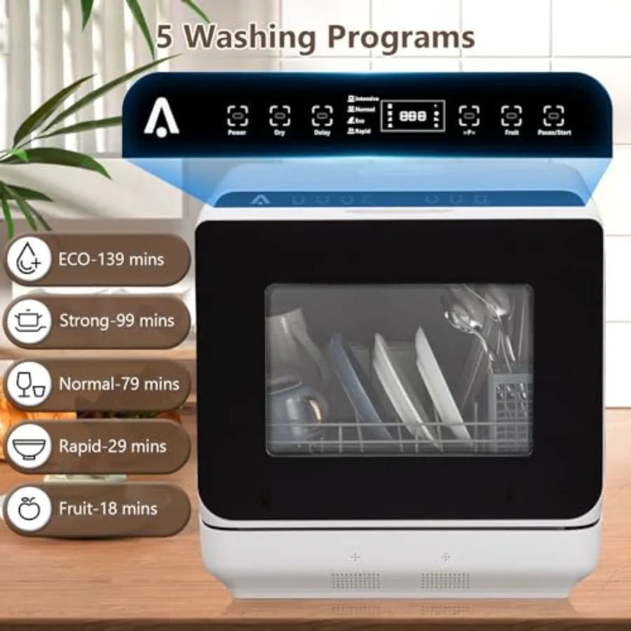 Portable Dishwasher Mini Dishwashers with Dual Water Supply Modes Portable Countertop Dishwasher with 5 Wash Programs Counterto