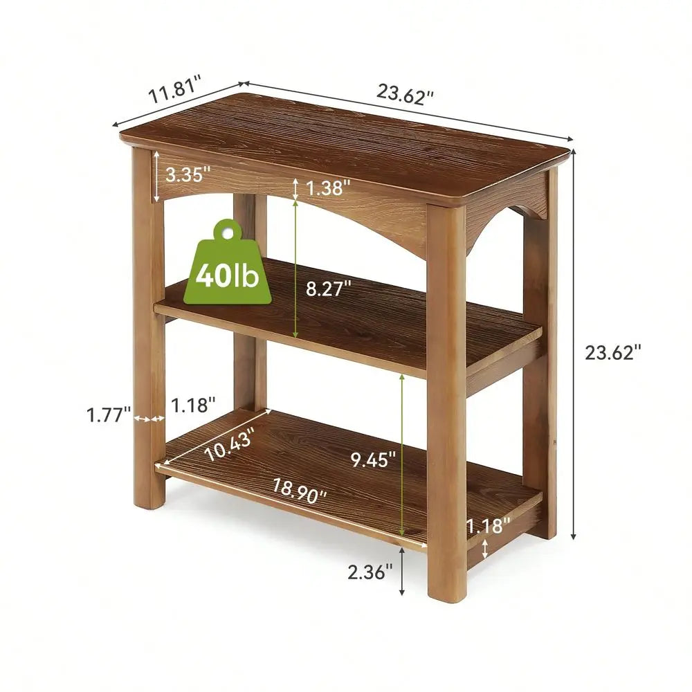 3Tier Solid Wood Accent Table, Narrow Side Table With Storage For Small Spaces, Slim End Table For Living Room Bedroom