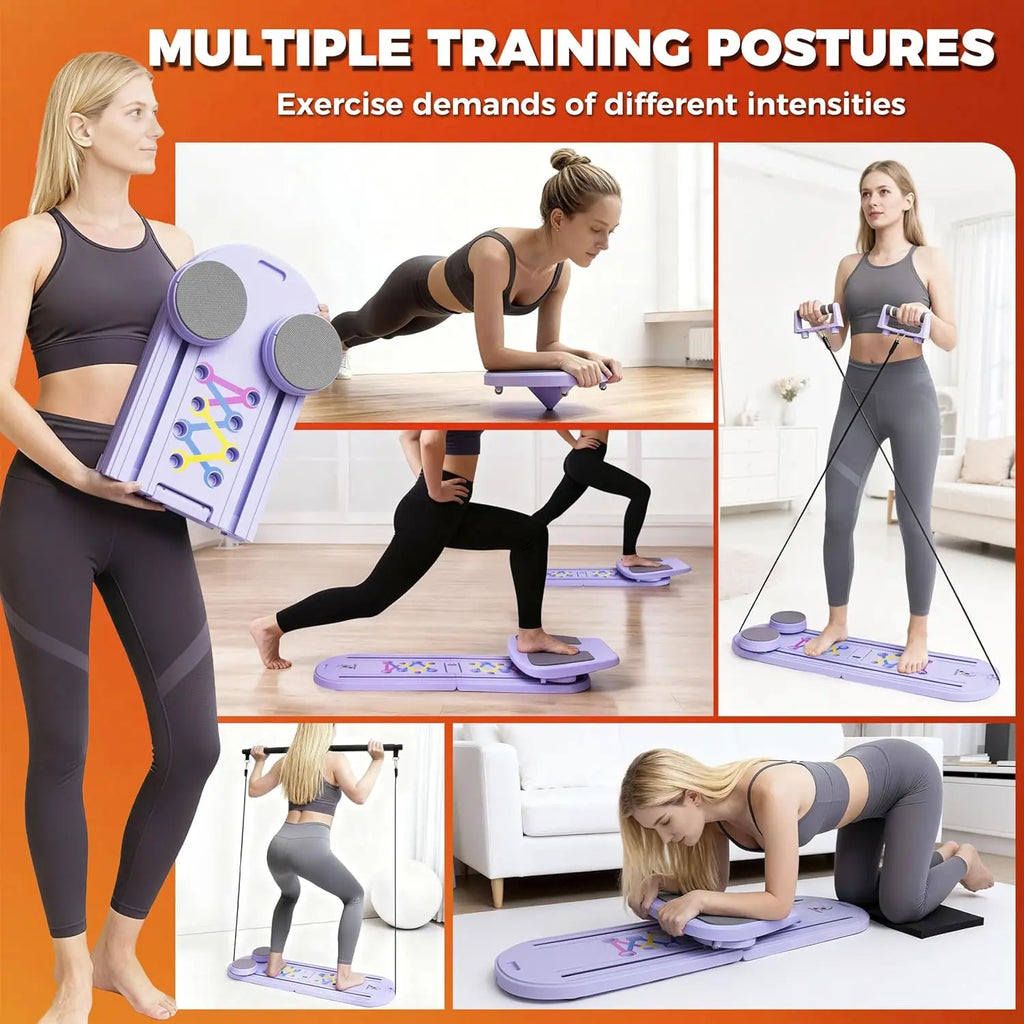 Foldable Pilates Reformer Board - 10-in-1 Home Workout Set with Towel, Bands, Socks - Portable Gym Equipment