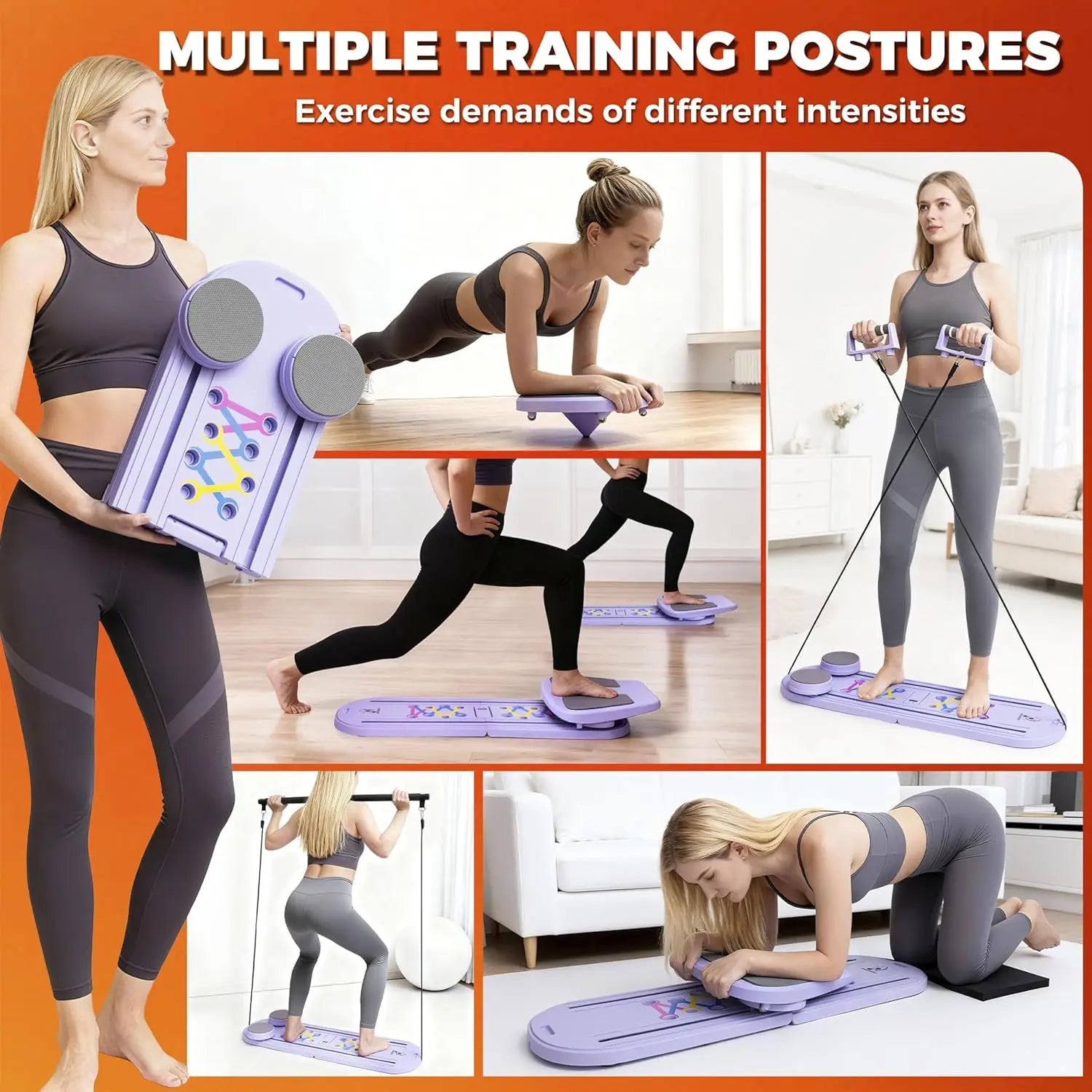 Foldable Pilates Reformer Board - 10-in-1 Home Workout Set with Towel, Bands, Socks - Portable Gym Equipment