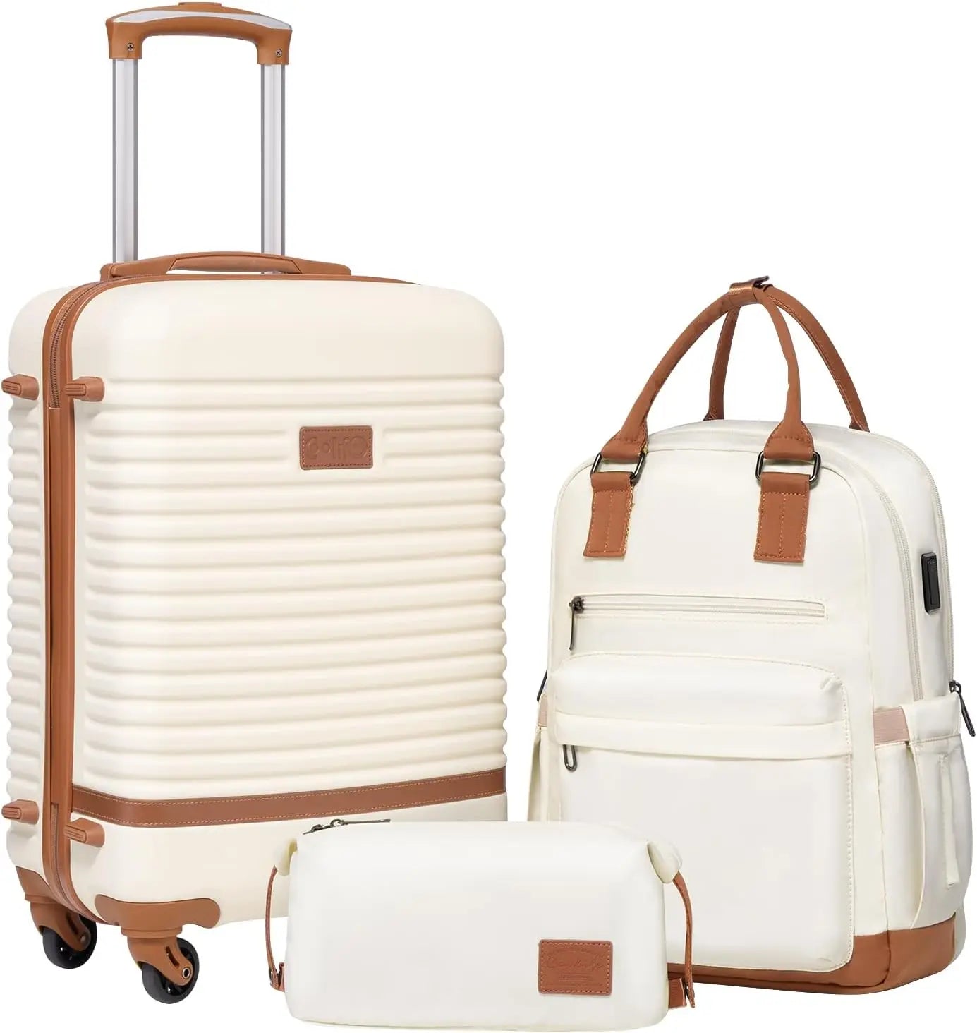 3-Piece Hardshell Luggage Set with TSA Lock & Spinner Wheels, Lightweight Carry-On Travel Suitcase (White)