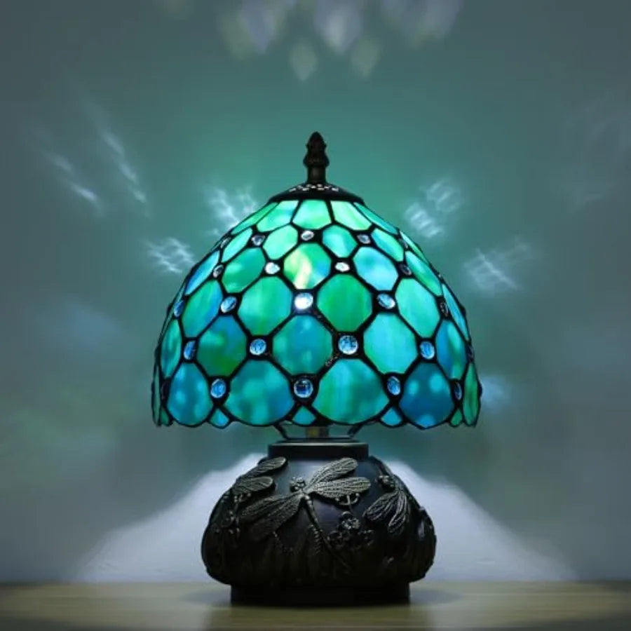 Tiffany Style Small Table Lamp for Bedroom3 Color-temperatures Stained Glass Night Light Antique Nightstand Bedside Lamps Livin