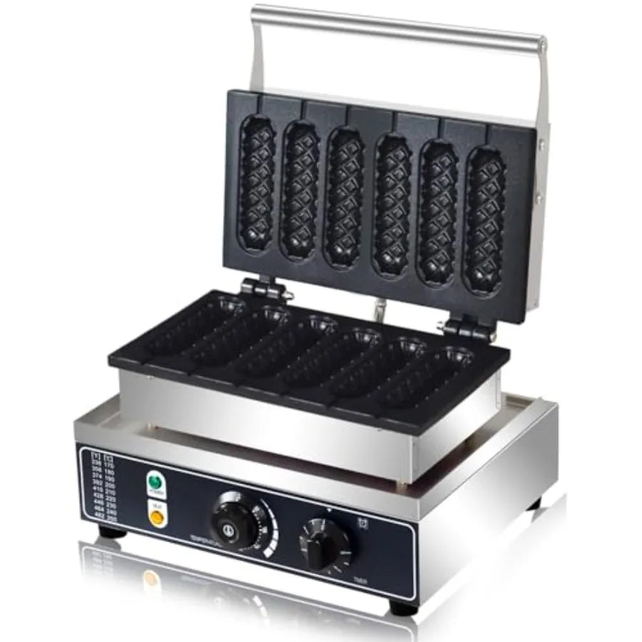 Commercial Corn Dog Waffle Maker1600W Lolly Stick Waffle Maker 6 Slice Non-Stick Stainless Steel Corn Hot Dog Waffle Iron with