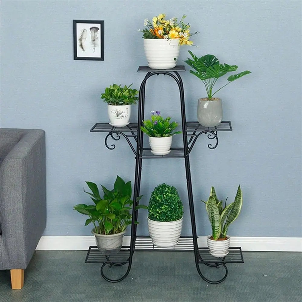 7 Pot Metal Plant Stand Garden Flower Shelves Outdoor Indoor Wrought Iron New